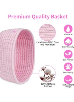 ABenkle ABenkle 【2 Pack】 Small Woven Baskets, Tiny Oval Shallow Storage Baskets, Mini Cotton Rope Empty Decorative Basket, Boho Montessori Little Organizer Bins for Nursery Room Kids Baby Dog Toy Gifts-Pink  - Image 3