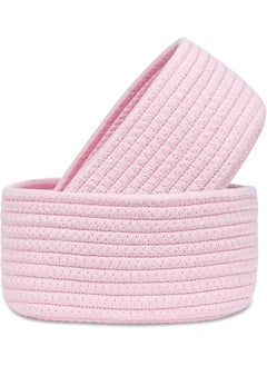 ABenkle ABenkle 【2 Pack】 Small Woven Baskets, Tiny Oval Shallow Storage Baskets, Mini Cotton Rope Empty Decorative Basket, Boho Montessori Little Organizer Bins for Nursery Room Kids Baby Dog Toy Gifts-Pink  - Image 1