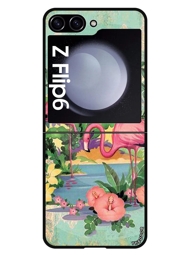 Theodor Protective Case Anti Scratch Shock Proof Bumper Cover For Samsung Galaxy Z Flip 6 Pink Flamingoes - Image 1
