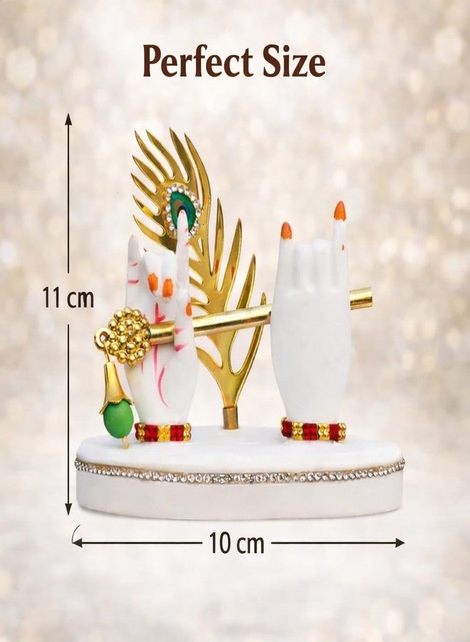 Tiny Shiny Krishna Hand with Flute & Mor Pankh | Krishnaji Divine Hands Idol with Flute and Peacock Feather | Krishna Statue for Car Dashboard & Home Living Room Décor Gift,White - Image 2