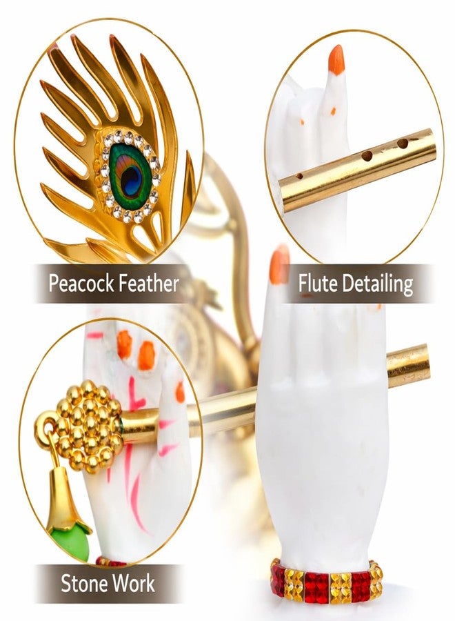 Tiny Shiny Krishna Hand with Flute & Mor Pankh | Krishnaji Divine Hands Idol with Flute and Peacock Feather | Krishna Statue for Car Dashboard & Home Living Room Décor Gift,White - Image 4