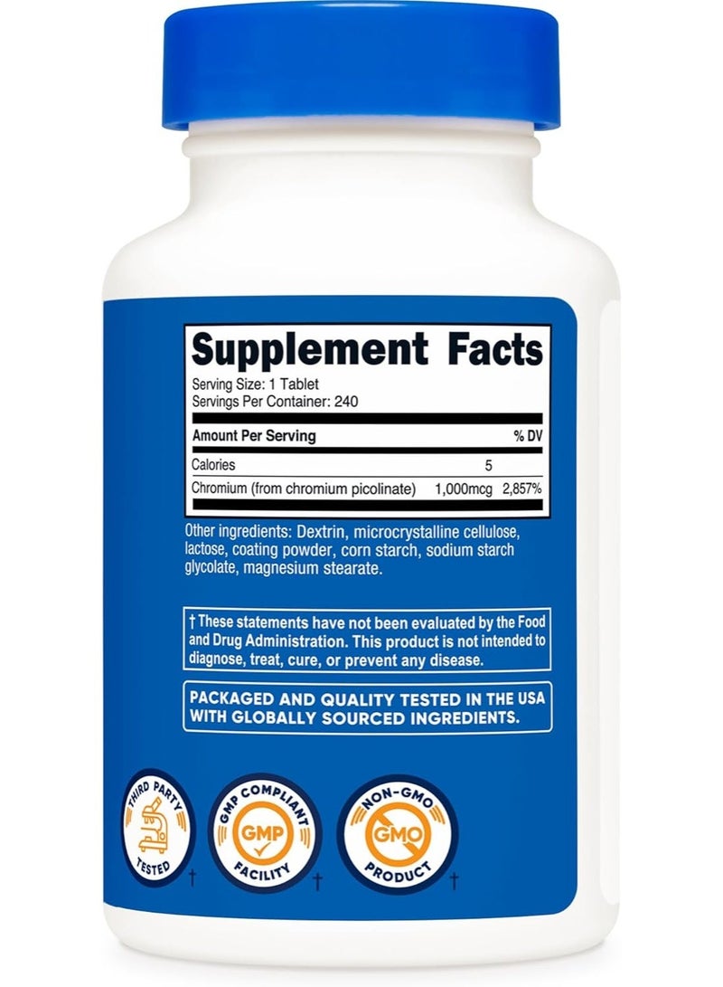 Nutricost Chromium 1000mcg, 240 Tablets - Gluten Free, Non-GMO - Image 2