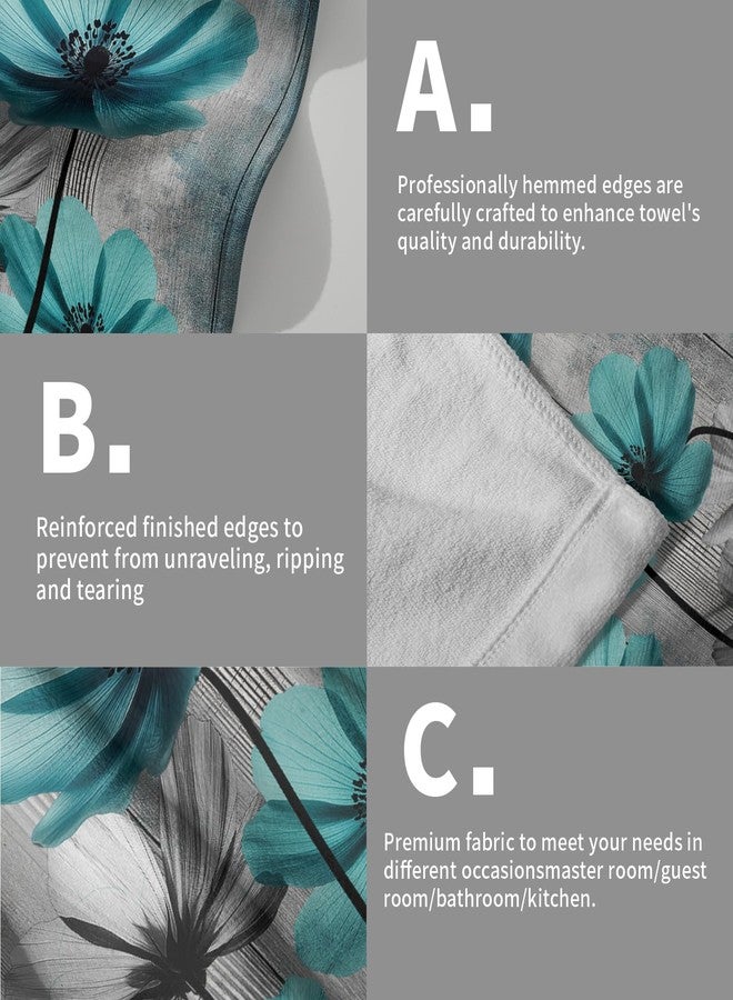Granbey Teal Gray Floral Decorative Hand Towels for Bathroom Rustic Flower Wood Barn Vintage Kitchen Towels Set of 2 Turquoise Daisy Soft Absorbent Fingertip Dish Tea Towel for Home Yoga Gym Hotel - Image 5