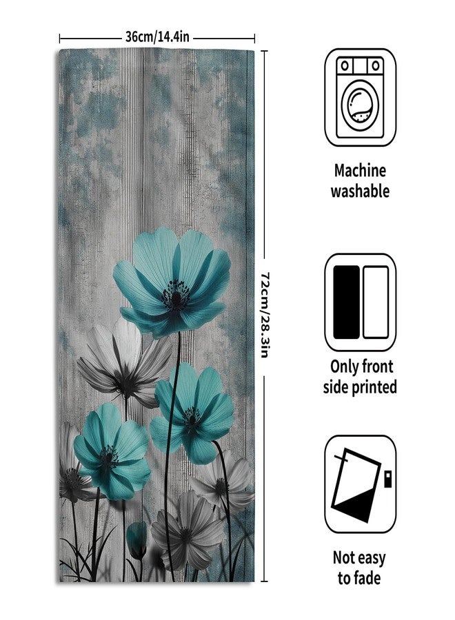 Granbey Teal Gray Floral Decorative Hand Towels for Bathroom Rustic Flower Wood Barn Vintage Kitchen Towels Set of 2 Turquoise Daisy Soft Absorbent Fingertip Dish Tea Towel for Home Yoga Gym Hotel - Image 2