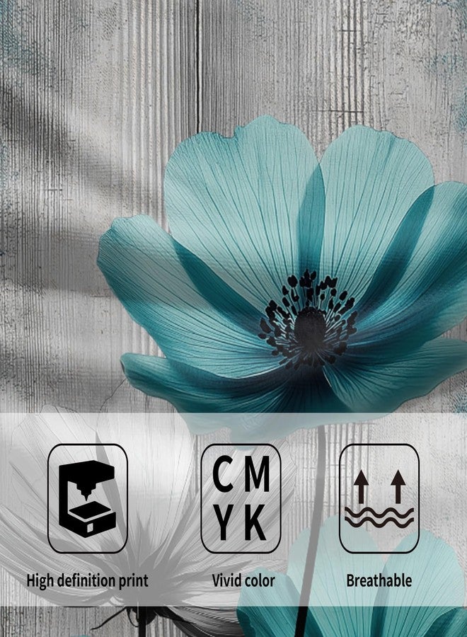 Granbey Teal Gray Floral Decorative Hand Towels for Bathroom Rustic Flower Wood Barn Vintage Kitchen Towels Set of 2 Turquoise Daisy Soft Absorbent Fingertip Dish Tea Towel for Home Yoga Gym Hotel - Image 3