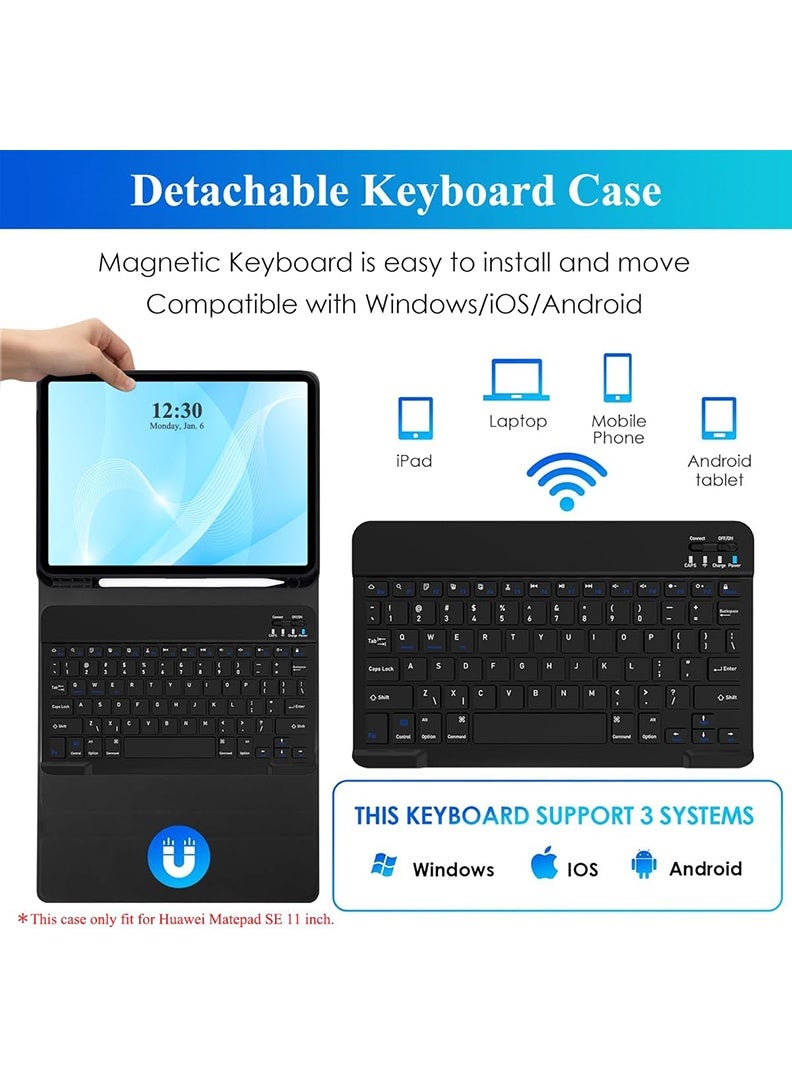 Theodor Keyboard Case for Samsung Galaxy Tab A11 Plus 2025/A9 Plus 11 Inch Slim Lightweight Stand Cover with Magnetically Detachable Wireless Bluetooth Keyboard- Black - Image 2