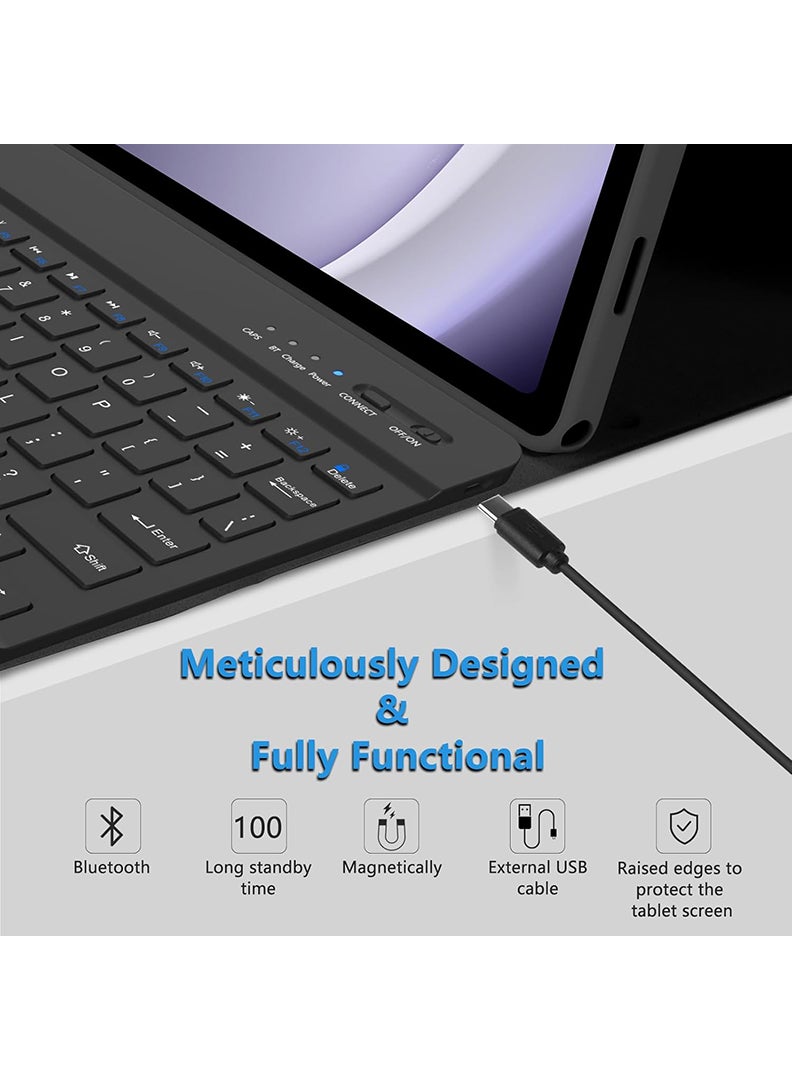 Theodor حافظة لوحة مفاتيح لجهاز سامسونج جالاكسي تاب A11 بلس 2025 / A9 بلس 11 بوصة رقيقة وخفيفة الوزن مع غطاء حامل قابل للفصل مغناطيسيًا مع لوحة مفاتيح بلوتوث لاسلكية - أسود - Image 4