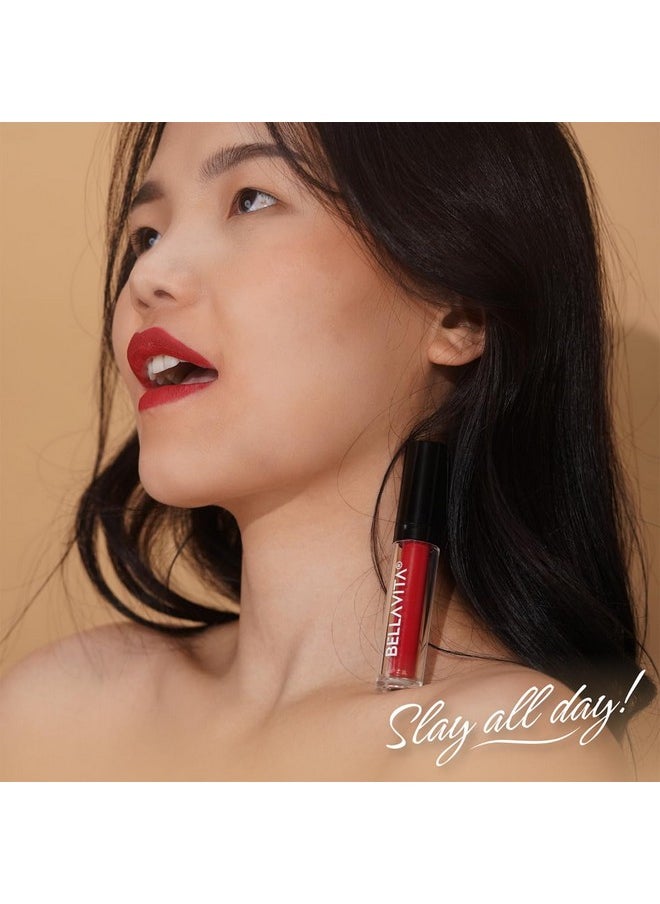 Bella Vita Organic - BELLAVITA Kiss-Proof Liquid Lipstick | 3.8 ml | 18-hr Stay | Transferproof Lipstick | Long Lasting | Ultra Matte Finish | Intense Moisturisation | Waterproof Liquid Lipsticks for Women | Scarlet Red - Image 1