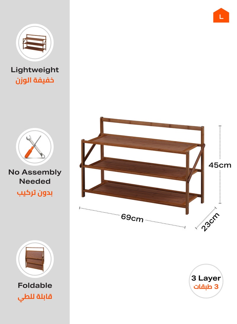 LAWAZIM Foldable Wooden Shoe Rack -3 Layers- Durable Lightweight Sturdy Collapsible Shoe Storage Solution with Ventilated Design and Non-Slip Feet for Entryway, Closet, Bedroom and Garage Organization - Image 3