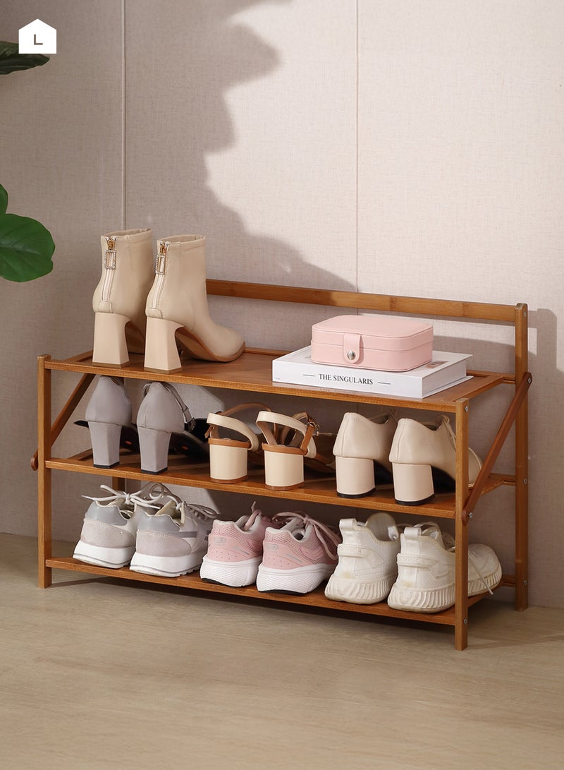 LAWAZIM Foldable Wooden Shoe Rack -3 Layers- Durable Lightweight Sturdy Collapsible Shoe Storage Solution with Ventilated Design and Non-Slip Feet for Entryway, Closet, Bedroom and Garage Organization - Image 1