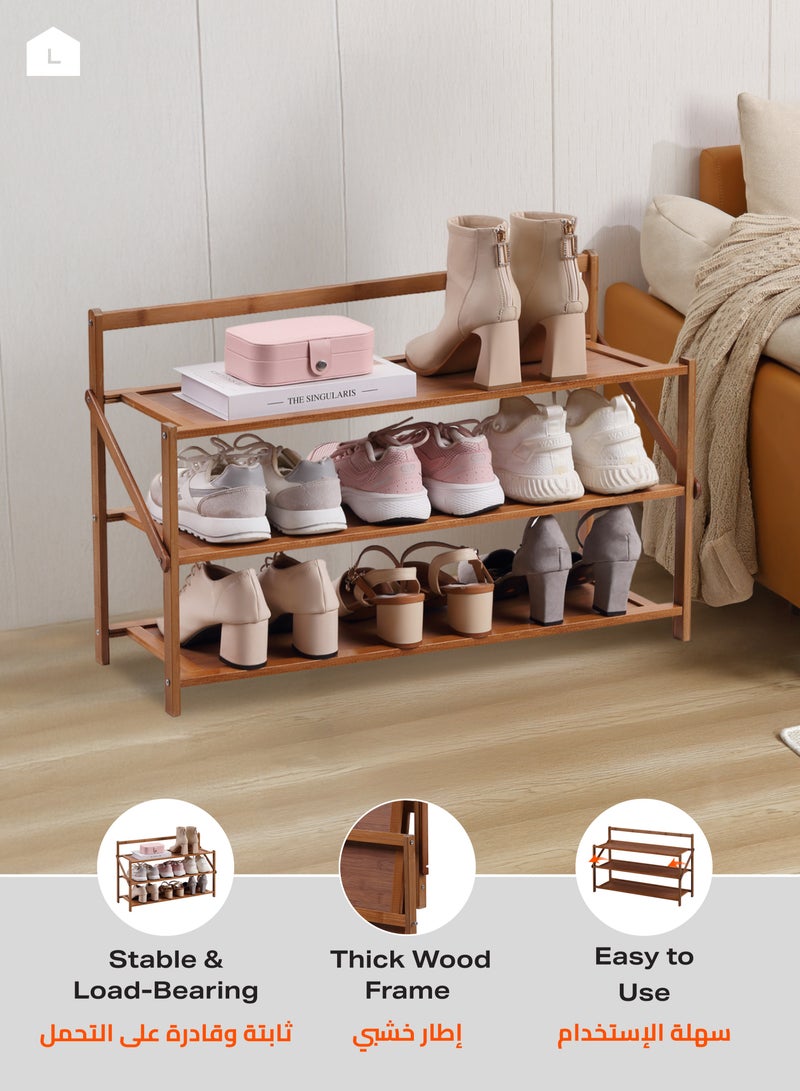 LAWAZIM Foldable Wooden Shoe Rack -3 Layers- Durable Lightweight Sturdy Collapsible Shoe Storage Solution with Ventilated Design and Non-Slip Feet for Entryway, Closet, Bedroom and Garage Organization - Image 5
