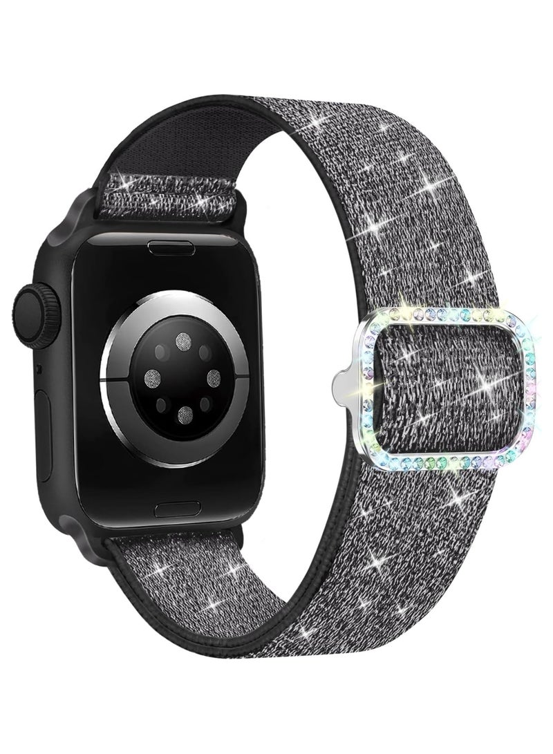 Bling Stretchy Nylon Band Compatible with Apple Watch Band 42mm 44mm 45mm 46mm 49mm for Women, Sparkly Elastic Solo Loop Bands for iWatch Series 10/9/8/7/6/5/Ultra/Ultra 2 (grey) - Image 1
