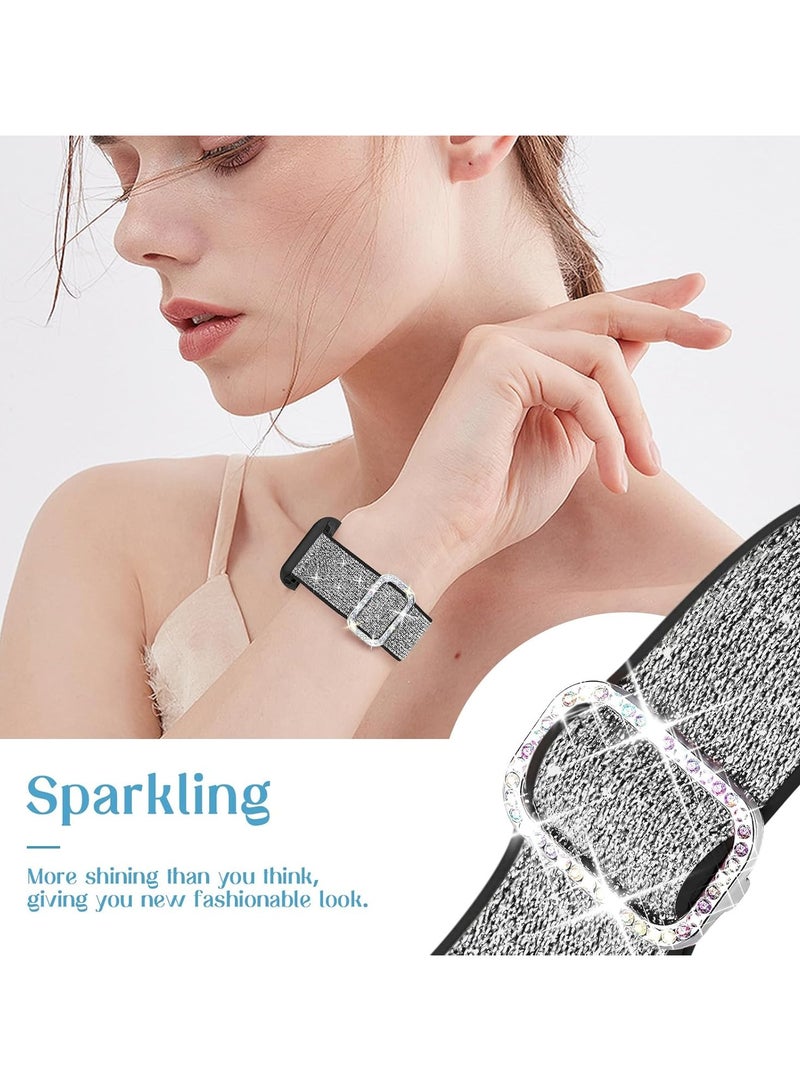Bling Stretchy Nylon Band Compatible with Apple Watch Band 42mm 44mm 45mm 46mm 49mm for Women, Sparkly Elastic Solo Loop Bands for iWatch Series 10/9/8/7/6/5/Ultra/Ultra 2 (grey) - Image 2