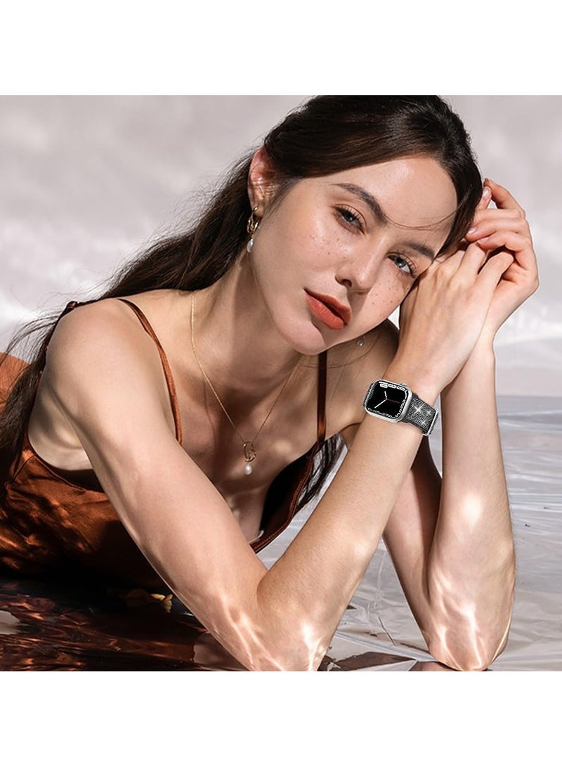 Bling Stretchy Nylon Band Compatible with Apple Watch Band 42mm 44mm 45mm 46mm 49mm for Women, Sparkly Elastic Solo Loop Bands for iWatch Series 10/9/8/7/6/5/Ultra/Ultra 2 (grey) - Image 3