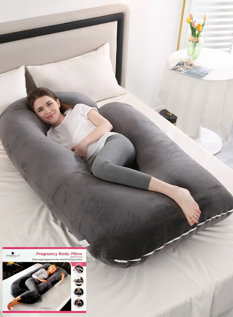 Donetella Pregnancy Pillow G-Shape Long Maternity Pillow, 180 Cm Full Body Support, Removable and Washable Velvet Cover-Complete Support for Back, Hips, Legs, Belly,Grey