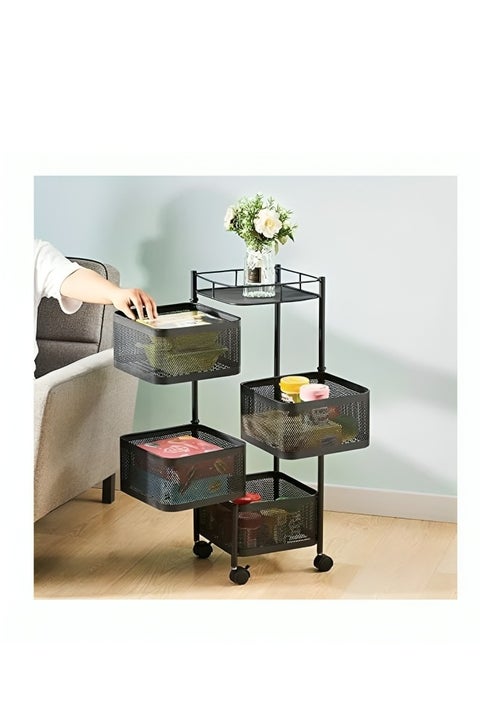 Metal Square Turbo  4 Storage Unit With Wheels For Kitchen And Home Organization - Black