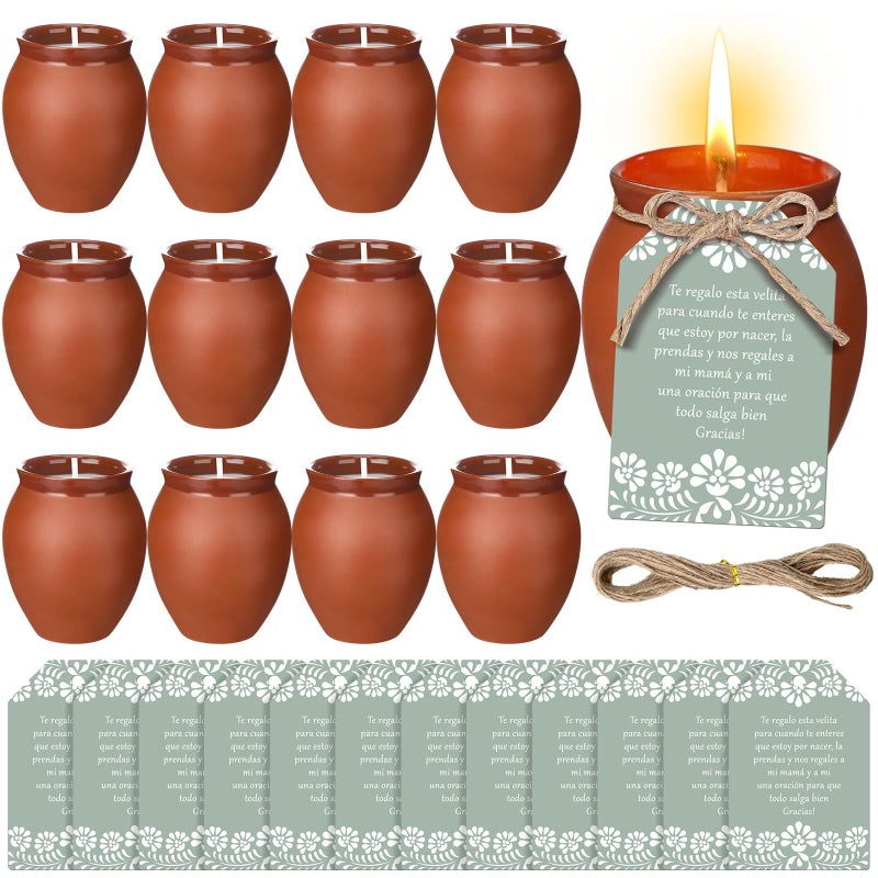 Conelist 12 Set Cielito Lindo Party Decorations Baby Shower Candles Terracotta Mexican Recuerdos DIY Jar Candles with Gift Tags and Rope for Baby Shower Birthday Cinco De Mayo Fiesta (Green) - Image 1