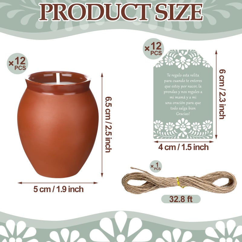 Conelist 12 Set Cielito Lindo Party Decorations Baby Shower Candles Terracotta Mexican Recuerdos DIY Jar Candles with Gift Tags and Rope for Baby Shower Birthday Cinco De Mayo Fiesta (Green) - Image 2