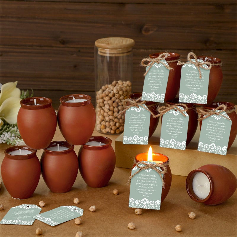 Conelist 12 Set Cielito Lindo Party Decorations Baby Shower Candles Terracotta Mexican Recuerdos DIY Jar Candles with Gift Tags and Rope for Baby Shower Birthday Cinco De Mayo Fiesta (Green) - Image 4