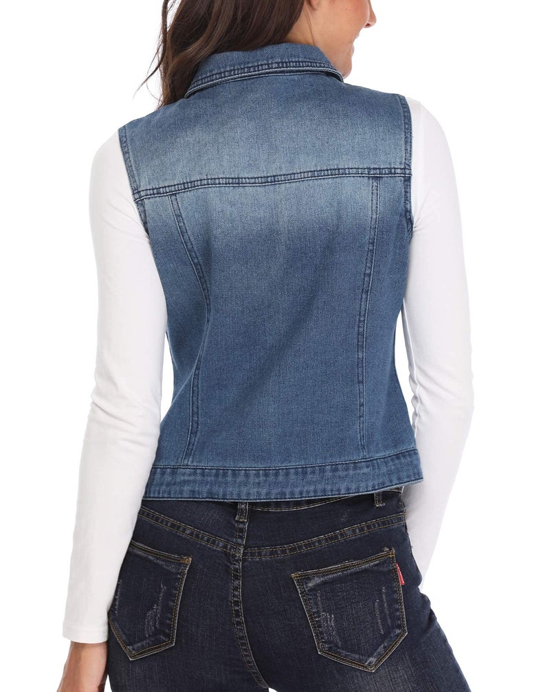 MISS MOLY Women's Denim Vest Cropped Classic Sleeveless Jean Vest Jackets With Flap Pockets Blue XL - Image 5