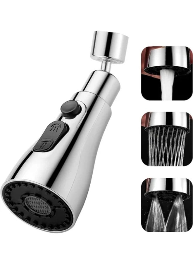 Colro Global 360° Rotatable Kitchen Sink Faucet Aerator - 3-Mode Adjustable High Pressure Pull-Out Spray Head, Universal Splash-Proof Tap Nozzle Extender for Kitchen & Bathroom, Chrome Finish - Image 1