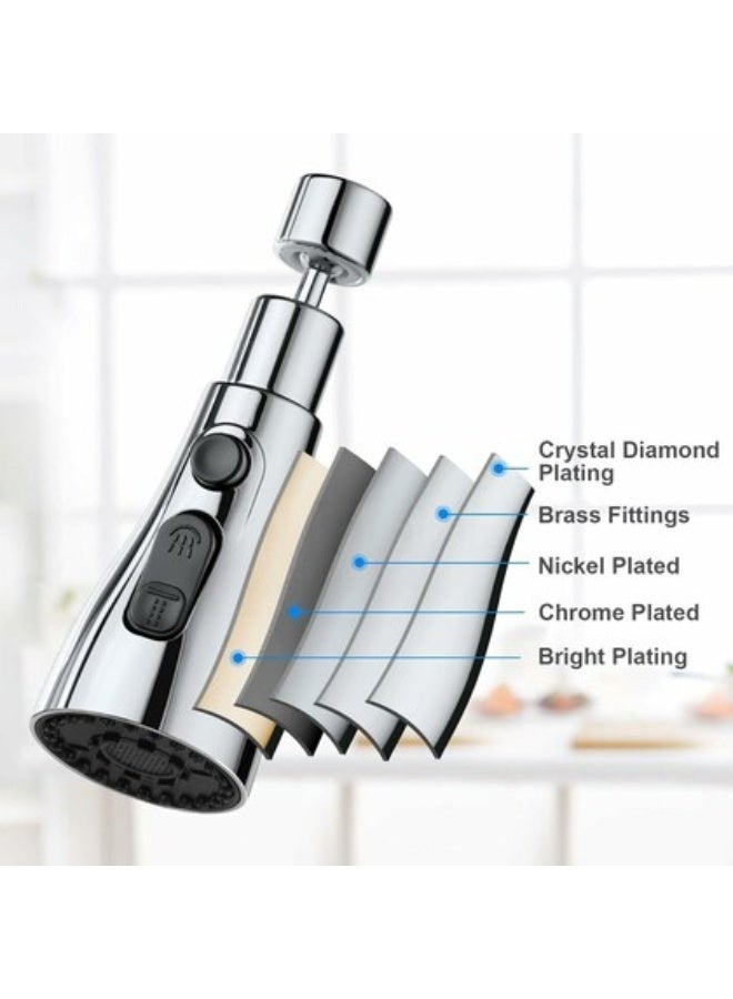 Colro Global 360° Rotatable Kitchen Sink Faucet Aerator - 3-Mode Adjustable High Pressure Pull-Out Spray Head, Universal Splash-Proof Tap Nozzle Extender for Kitchen & Bathroom, Chrome Finish - Image 3