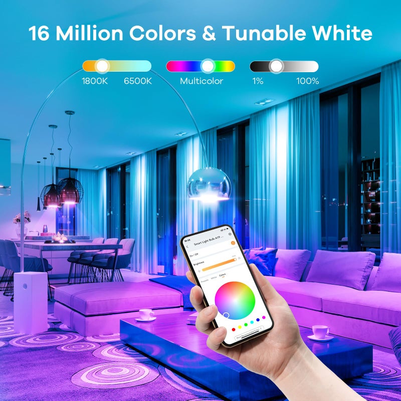 Linkind WiFi Smart Light Bulbs, Alexa Light Bulb Work with Alexa, Google Home, RGBTW 16 Million Color Changing Light Bulbs Dimmable, Mood Lighting, 2.4GHz Only, A19 E26 WiFi Bulb 60W 800LM 1 Pack - Image 4