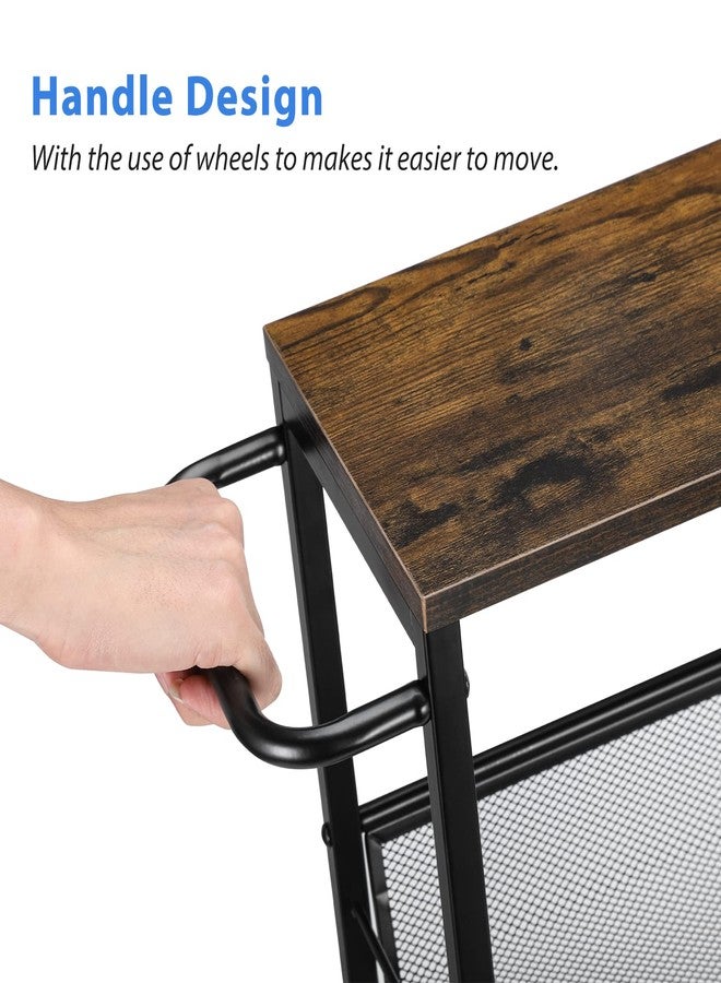 MOOACE Slim Storage Cart, 4 Tier Rolling Kitchen Shelving Unit on Wheels Mobile Narrow Cart with Wooden Tabletop for Bathroom, Laundry Narrow Places, 16.6''x 7.3''x 31.1''inch - Image 3