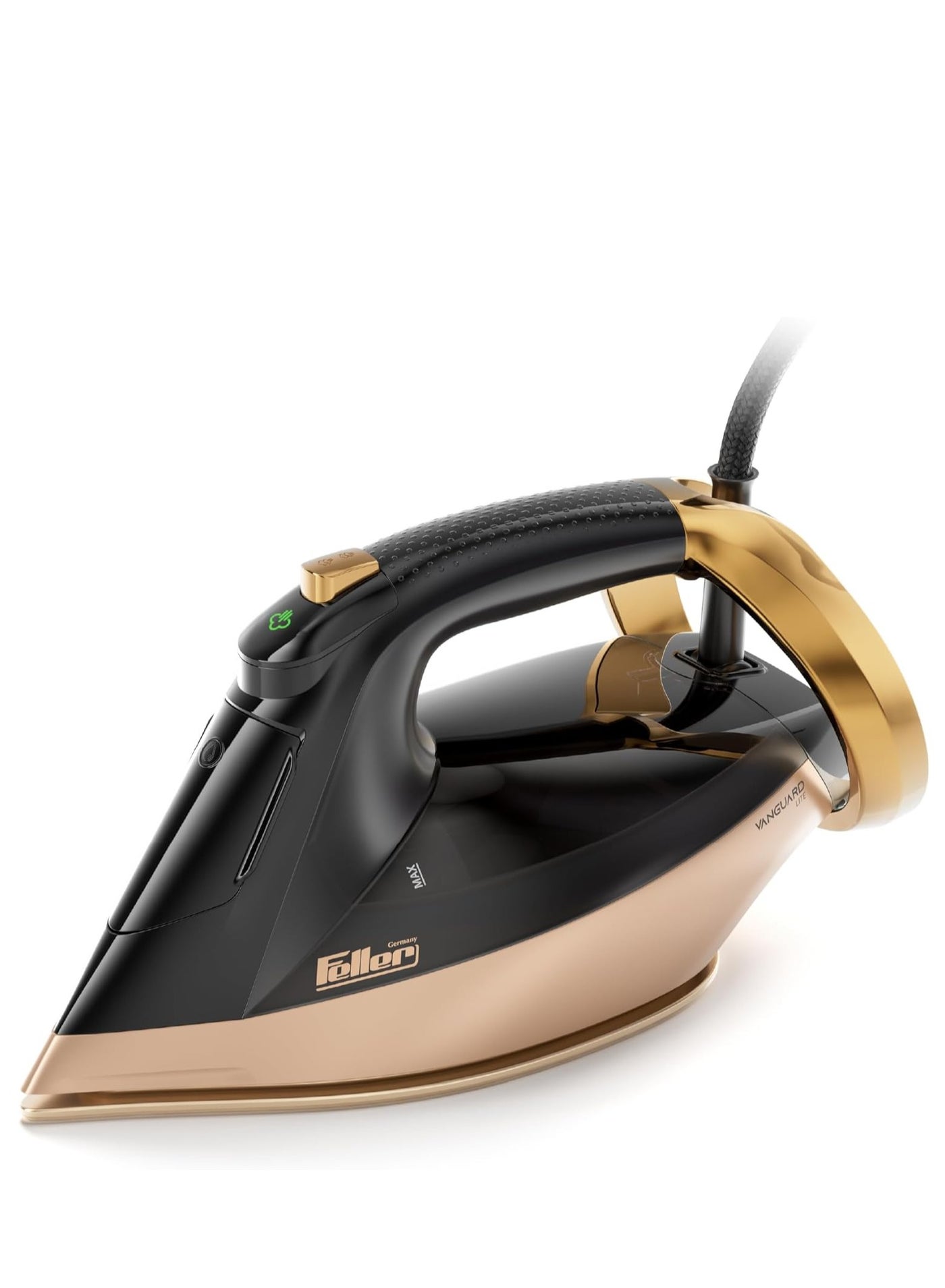Feller Germany Vanguard Series Steam Iron, 2600W, Prime Gold Ceramic Double Sole Plate with Anti Calc, Auto Shut off, OptiTemp, Easy One Button Steam, SI260 GL