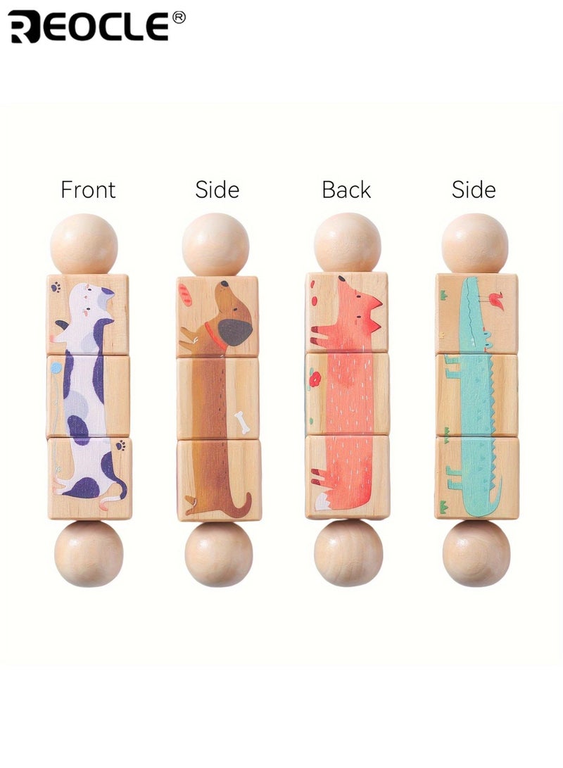 REOCLE Kid’s Educational Twist and Turn Play Set Wooden Animal Shape Matching Rotating Puzzle Toy Baby Grasping Toy Non-Toxic Material ldeal Gift for Youngsters - Image 1