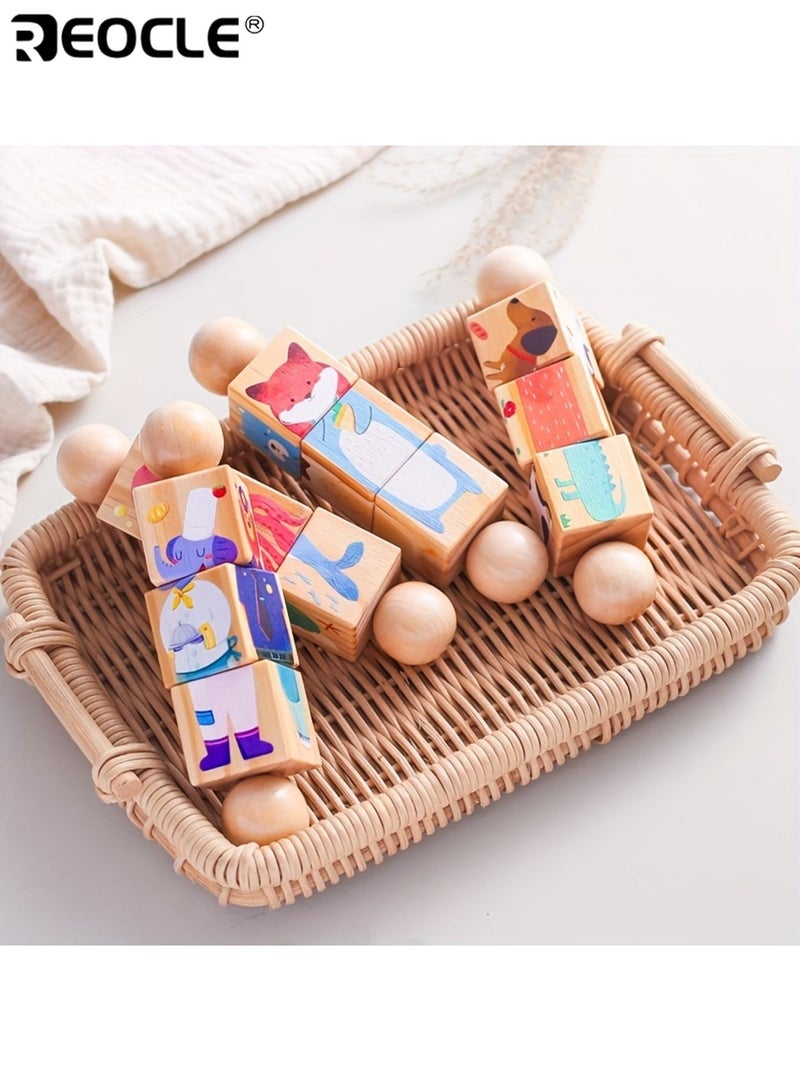 REOCLE Kid’s Educational Twist and Turn Play Set Wooden Animal Shape Matching Rotating Puzzle Toy Baby Grasping Toy Non-Toxic Material ldeal Gift for Youngsters - Image 5