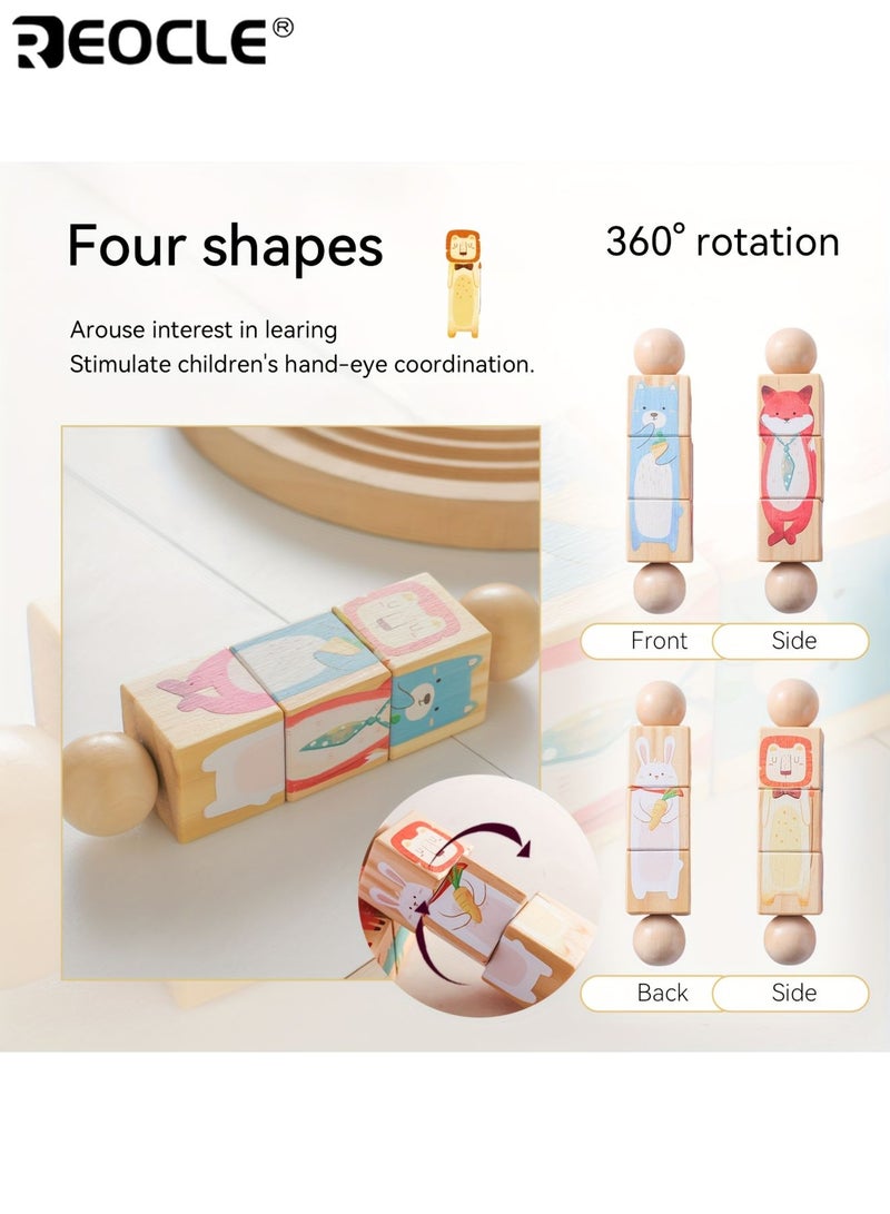 REOCLE Kid’s Educational Twist and Turn Play Set Wooden Animal Shape Matching Rotating Puzzle Toy Baby Grasping Toy Non-Toxic Material ldeal Gift for Youngsters - Image 4