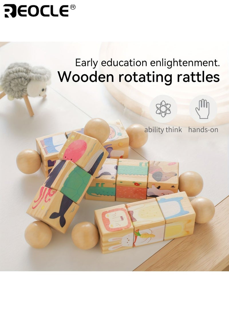 REOCLE Kid’s Educational Twist and Turn Play Set Wooden Animal Shape Matching Rotating Puzzle Toy Baby Grasping Toy Non-Toxic Material ldeal Gift for Youngsters - Image 2
