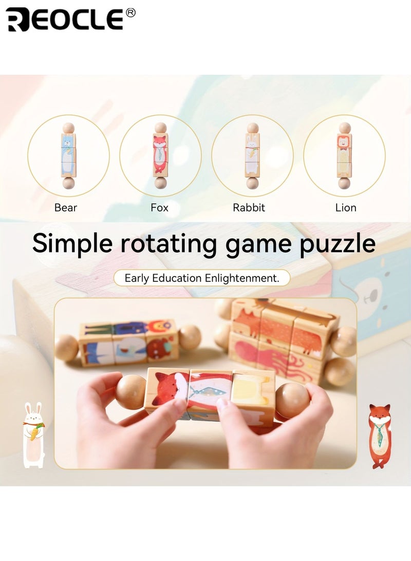 REOCLE Kid’s Educational Twist and Turn Play Set Wooden Animal Shape Matching Rotating Puzzle Toy Baby Grasping Toy Non-Toxic Material ldeal Gift for Youngsters - Image 3