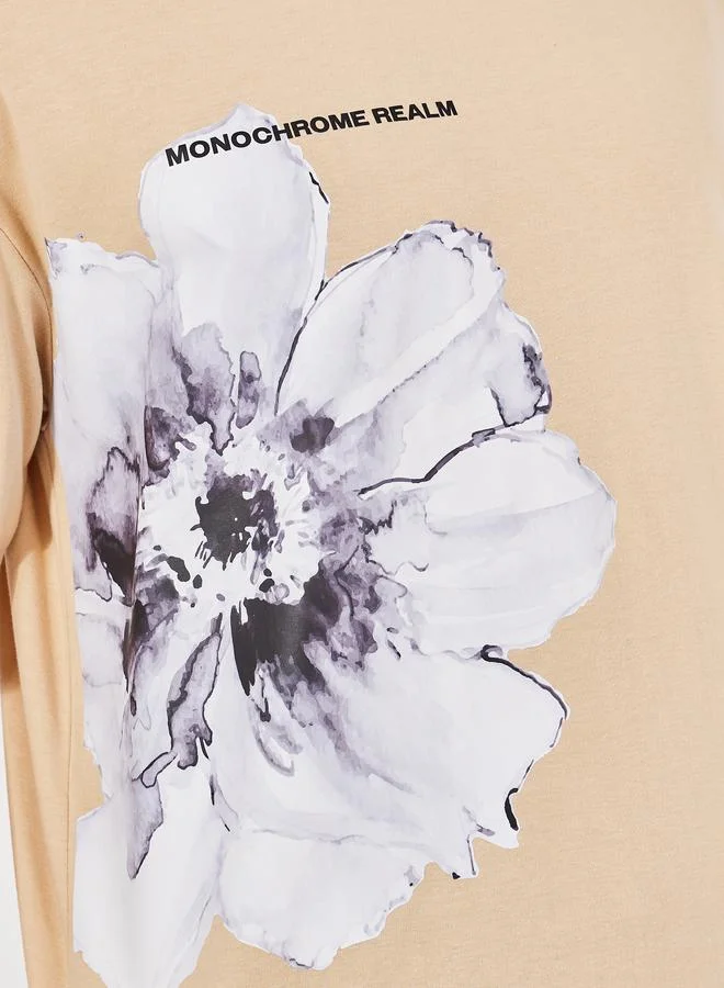 Styli Flower Print Oversized Cotton Rich T-Shirt