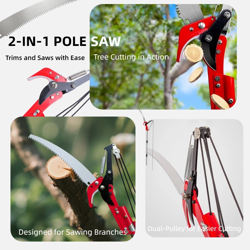 Silanit 15.7â€™â€™ Pole Saws for Tree Trimming - Dual-Pulley Tree Pruner, Tree Trimmers Long Handle Pruner, Manual Pole Saw for Yard & Garden, Gardening Hand Tools - Image 3