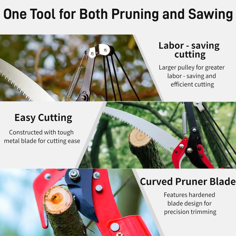 Silanit 15.7â€™â€™ Pole Saws for Tree Trimming - Dual-Pulley Tree Pruner, Tree Trimmers Long Handle Pruner, Manual Pole Saw for Yard & Garden, Gardening Hand Tools - Image 4