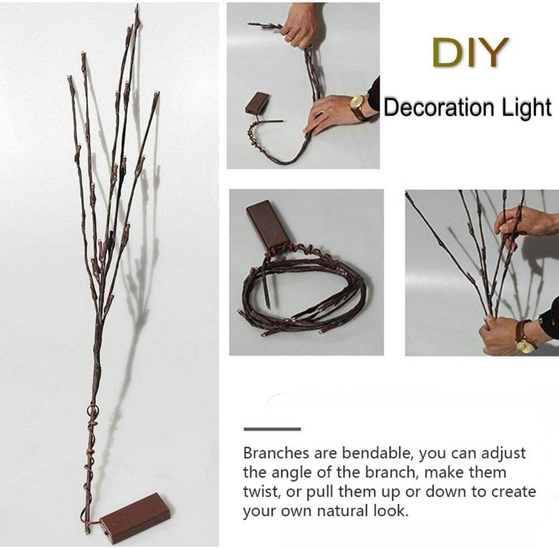 DK177 2 Pack Led Branch Light Battery Operated Lighted Branch Vase Filler Willow Tree Artificial Little Twig Power Brown 30 Inch 20 LED for Home Romantic Decoration, Warm White - Image 4