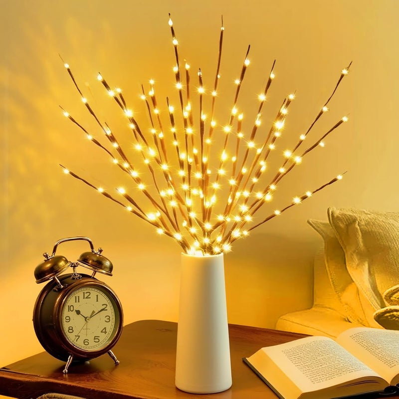 DK177 2 Pack Led Branch Light Battery Operated Lighted Branch Vase Filler Willow Tree Artificial Little Twig Power Brown 30 Inch 20 LED for Home Romantic Decoration, Warm White - Image 2