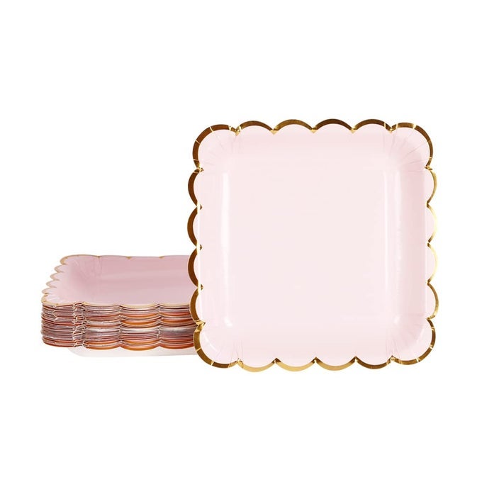 PINK DISPOSABLE PAPER PARTY PLATES BULK 7 INCH METALLIC GOLD PAPER DECORATED DESSERT PLATES SET20 PCS