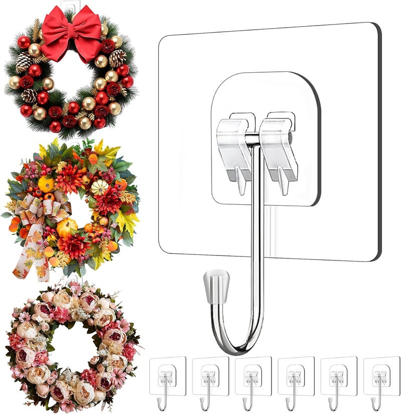 MOZXEBOK Wreath Hangers for Front Door, 6 Pack Large Wreath Door Hanger for Easter Christmas Halloween-Decorations, Heavy Duty Over-The-Door-Hooks, Adhesive-Wall-Hooks for Garland Home-Decor Inside Outside - Image 1