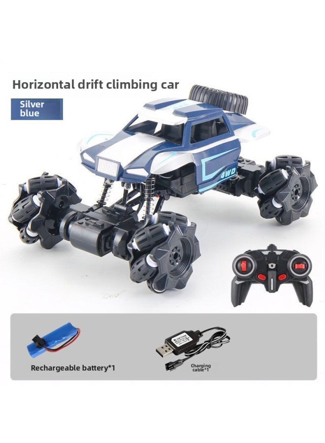 Children's Remote Control Car Alloy High-speed Four-wheel Drive Drift Climbing Cross-country Racing Car Charging Electric Boy Toy Car-Color:Silver + Blue 【Six-pass + Side Row + Drift】】