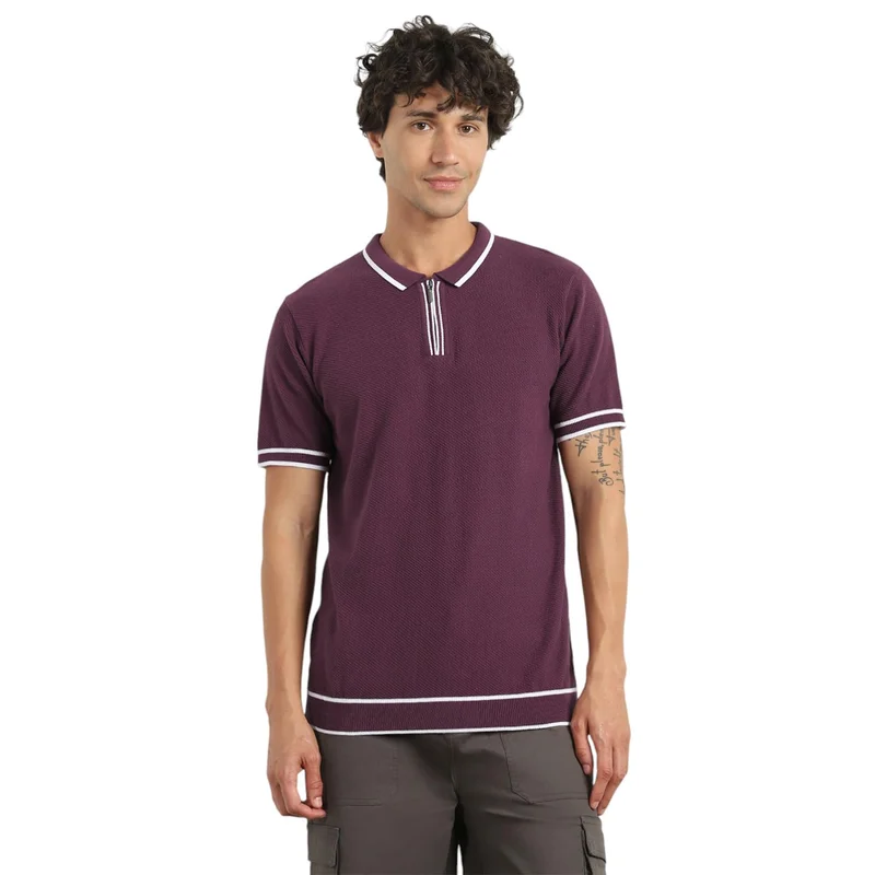 Textured Purple Polo T-Shirt for Men