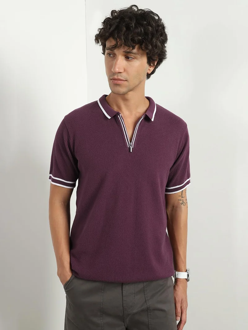 NOBERO  Textured Purple Polo T-Shirt for Men for Men | Best Price UAE