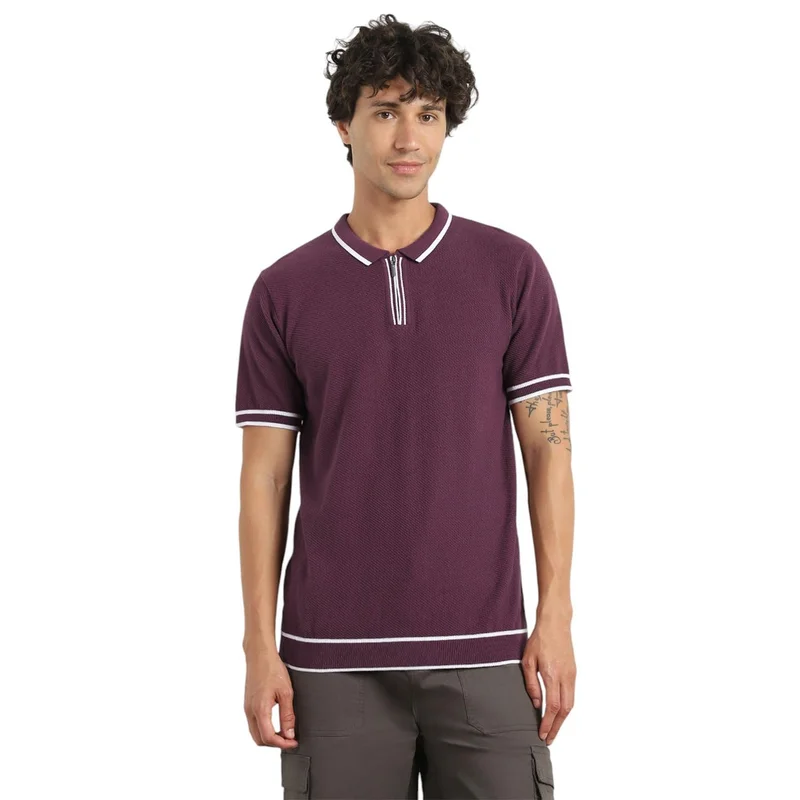 NOBERO  Textured Purple Polo T-Shirt for Men for Men | Best Price UAE