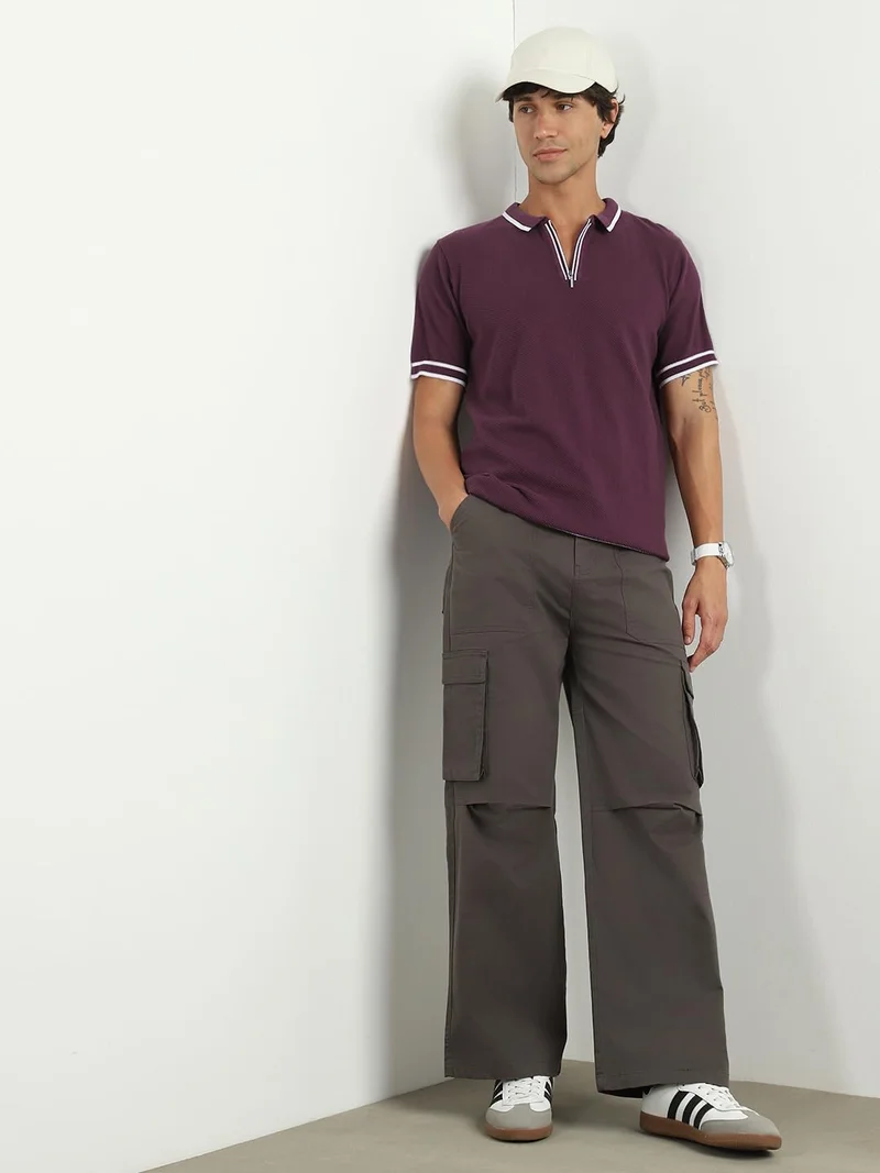 NOBERO  Textured Purple Polo T-Shirt for Men for Men | Best Price UAE