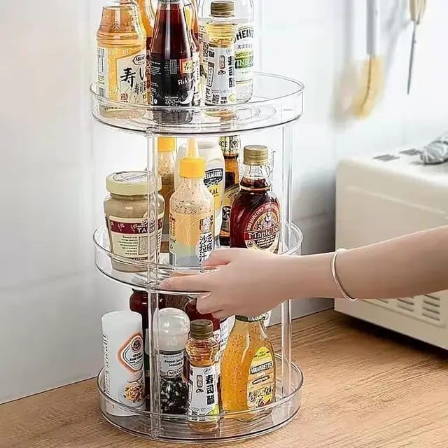 NISHIV NISHIV 3 Tier Round Storage Spice Rack Turntable Countertop Trays Organizer for Snacks Fruit Kitchen Cabinet Dressing Table Display Shelf Rotating Organization Storage Container Pack Of 1 - Image 1