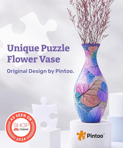 Pintoo 3D Puzzle Vase Unique Flower Vase Made by 160 Curved Plastic Puzzle Pieces House Warming Gift for Flower Arrangements and Home Decoration - [S1034] (Classic, Colorful Leaves) - Image 2