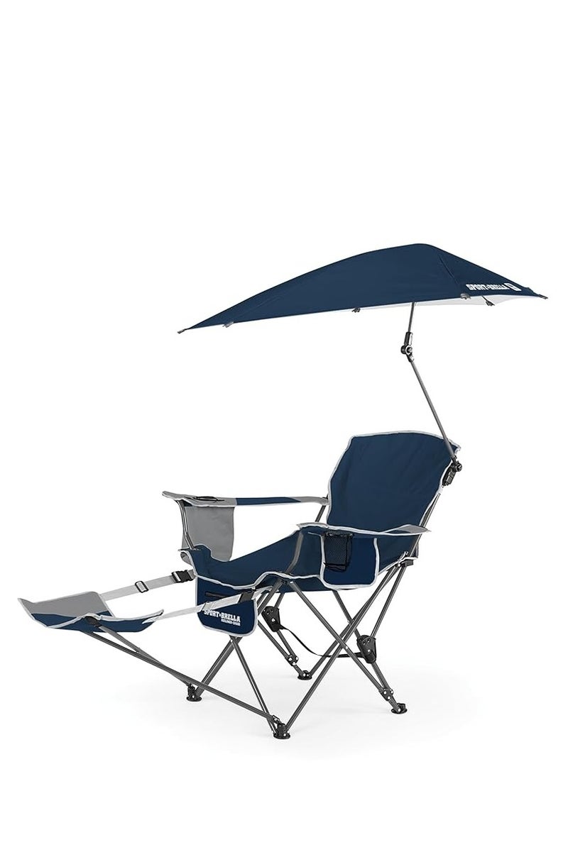 SKLZ Sport-Brella Reclining Beach Chair – Midnight Blue with UPF 50+ Umbrella Attachment - Image 1