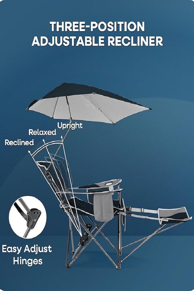 SKLZ Sport-Brella Reclining Beach Chair – Midnight Blue with UPF 50+ Umbrella Attachment - Image 4